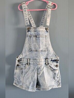 Light Wash Denim Short Overalls for Girls - Light Blue